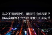 这次不是标题党，蘑菇短视频表面平静其实暗流不少到底是谁先把风向带歪了