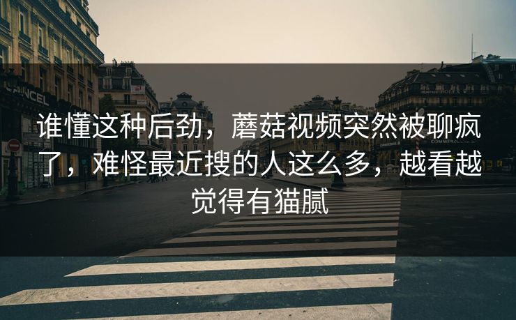 谁懂这种后劲,蘑菇视频突然被聊疯了,难怪最近搜的人这么多,越看越觉得有猫腻 谁懂这种后劲,蘑菇视频突然被聊疯了,难怪最近搜的人这么多,越看越觉得有猫腻